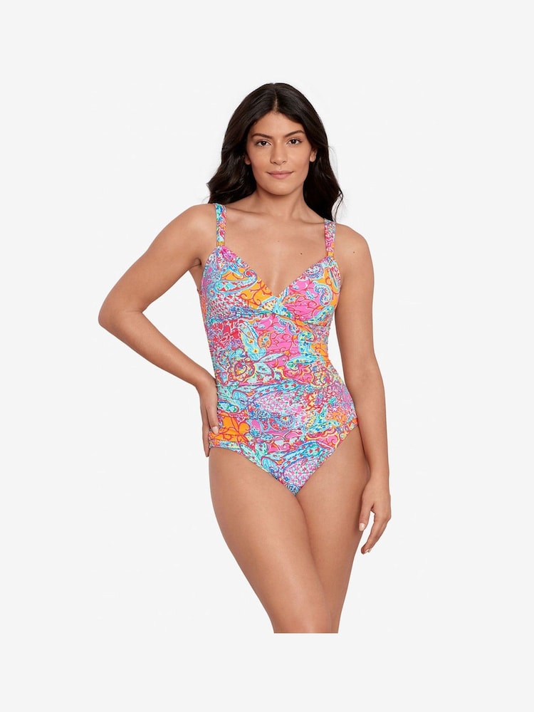 Ralph Lauren Blue Patchwork Surplice Swimsuit - Image 1 of 5 Ralph Lauren Blue Patchwork Surplice Swimsuit - Image 1 of 5