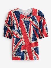 Union Jack Print Coronation Gem Detail Short Sleeve Knit Top - Image 4 of 4