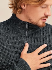 Charcoal Grey Quarter Zip Regular Fit Chenille Texture Jumper - Image 1 of 18