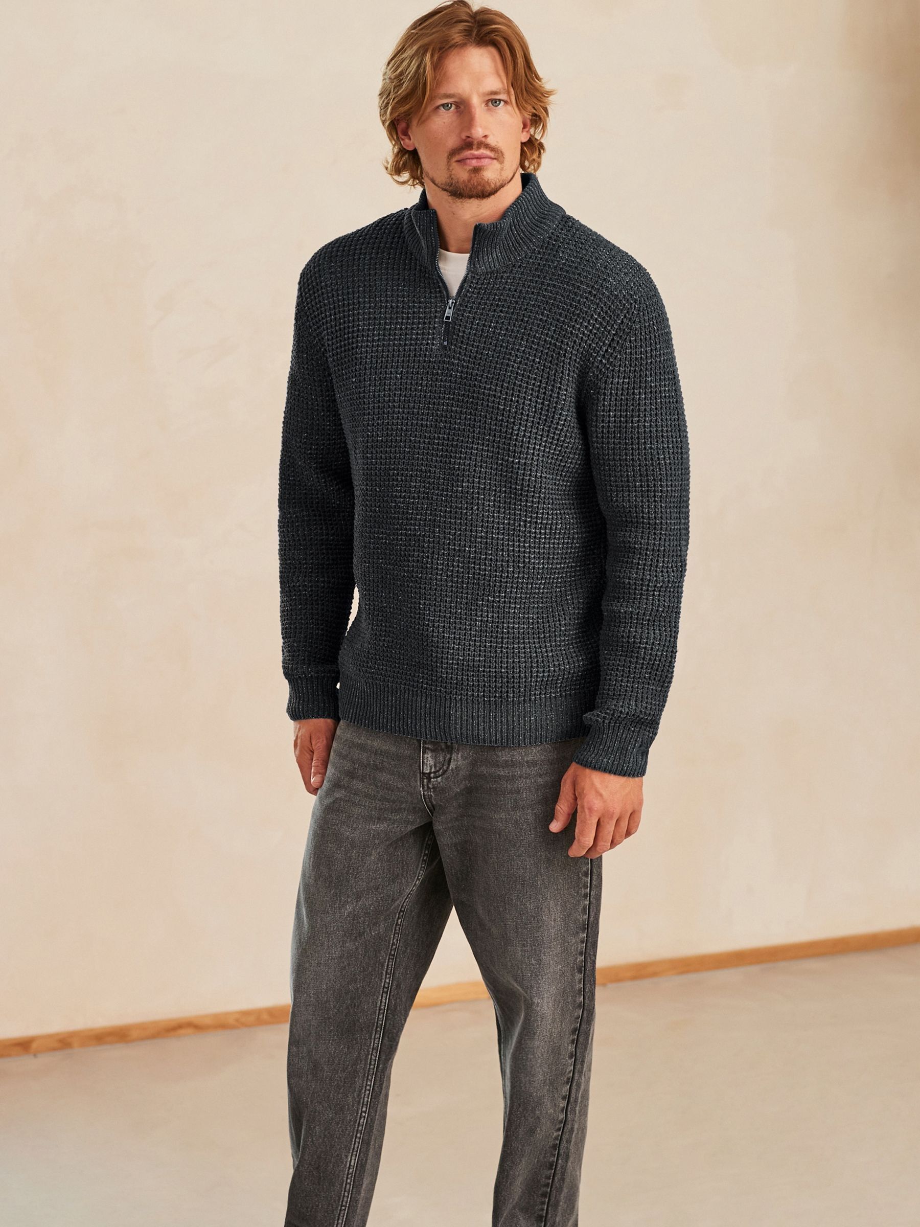 Buy Charcoal Grey Quarter Zip Regular Fit Chenille Texture Jumper from Next  Luxembourg