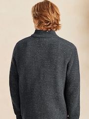 Charcoal Grey Quarter Zip Regular Fit Chenille Texture Jumper - Image 5 of 18