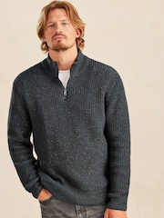 Charcoal Grey Quarter Zip Regular Fit Chenille Texture Jumper - Image 7 of 18