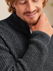 Charcoal Grey Quarter Zip Regular Fit Chenille Texture Jumper - Image 9 of 18