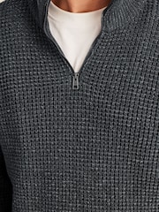 Charcoal Grey Quarter Zip Regular Fit Chenille Texture Jumper - Image 11 of 18
