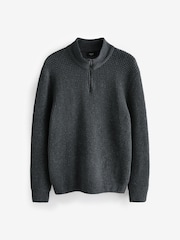 Charcoal Grey Quarter Zip Regular Fit Chenille Texture Jumper - Image 13 of 18