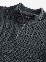Charcoal Grey Quarter Zip Regular Fit Chenille Texture Jumper - Image 15 of 18
