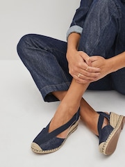 Navy Blue Extra Wide Fit Forever Comfort® Elastic Closed Toe Wedges - Image 1 of 9