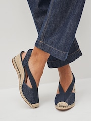Navy Blue Extra Wide Fit Forever Comfort® Elastic Closed Toe Wedges - Image 3 of 9