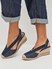 Navy Blue Extra Wide Fit Forever Comfort® Elastic Closed Toe Wedges - Image 4 of 9