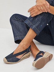 Navy Blue Extra Wide Fit Forever Comfort® Elastic Closed Toe Wedges - Image 5 of 9