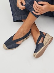 Navy Blue Extra Wide Fit Forever Comfort® Elastic Closed Toe Wedges - Image 6 of 9