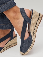 Navy Blue Extra Wide Fit Forever Comfort® Elastic Closed Toe Wedges - Image 7 of 9