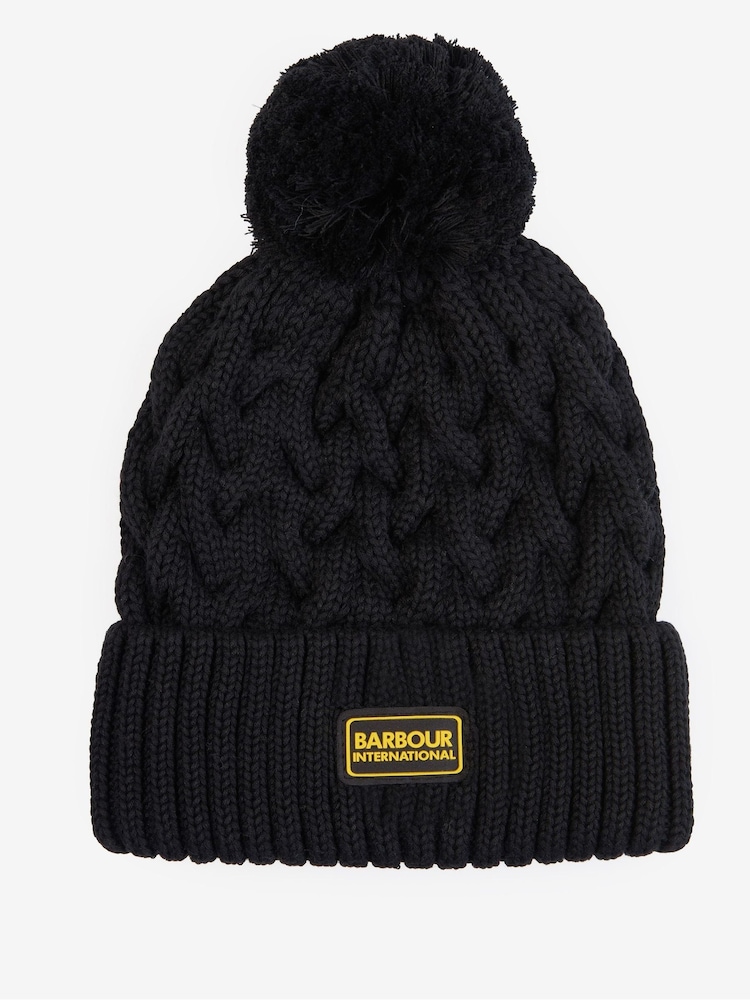 Barbour® International Drift Cable Knit Logo Pom Beanie Hat - Image 1 of 4