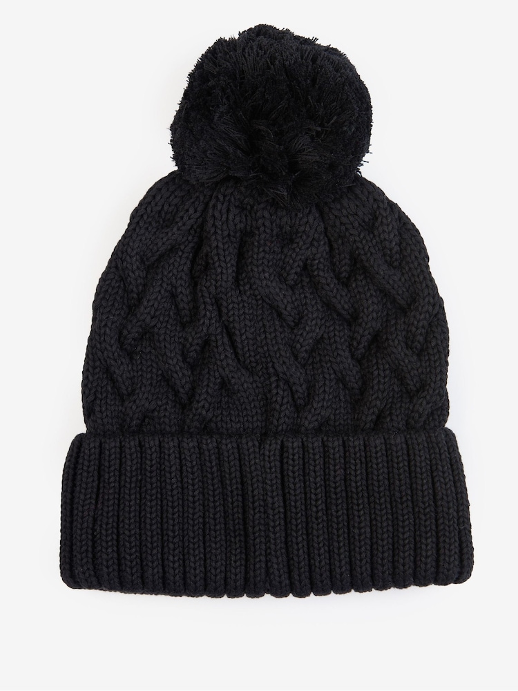 Barbour® International Drift Cable Knit Logo Pom Beanie Hat - Image 2 of 4