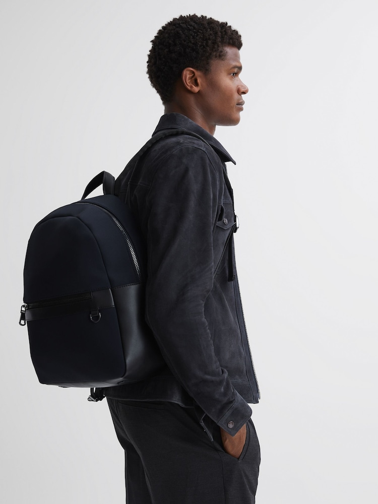 Reiss Dark Navy Drew Neoprene Zipped Backpack - Image 2 of 5