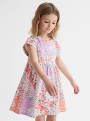 Reiss Pink Print Dahlia 9-12 yrs Floral Print Jersey Dress - Image 1 of 6