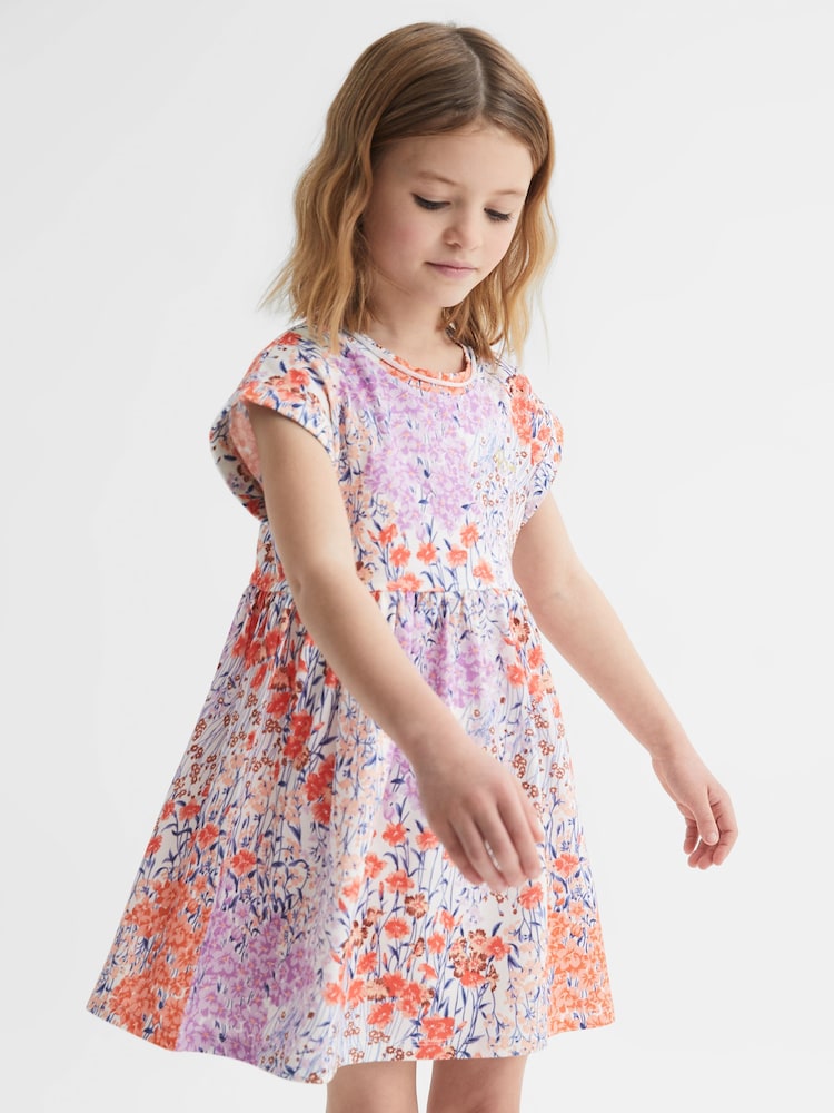 Reiss Pink Print Dahlia 9-12 yrs Floral Print Jersey Dress - Image 1 of 6