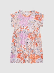 Reiss Pink Print Dahlia 9-12 yrs Floral Print Jersey Dress - Image 2 of 6