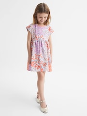 Reiss Pink Print Dahlia 9-12 yrs Floral Print Jersey Dress - Image 3 of 6