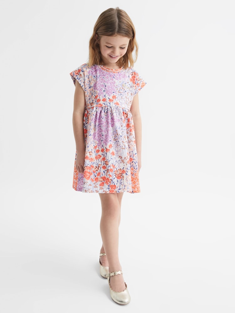 Reiss Pink Print Dahlia 4-9 yrs Floral Print Jersey Dress - Image 1 of 6