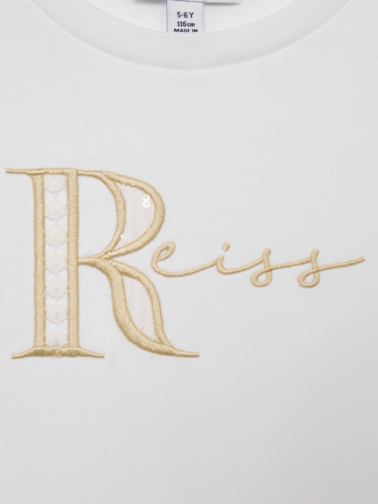 Reiss White Tally 4-9 yrs Printed Cotton T-Shirt - Image 7 of 7