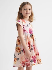 Reiss Pink Dahlia 9-12 yrs Floral Print Jersey Dress - Image 3 of 6