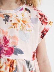 Reiss Pink Dahlia 9-12 yrs Floral Print Jersey Dress - Image 4 of 6