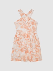 Reiss Pink Print Lottie Floral Print Halter Neck Dress - Image 2 of 7