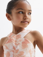 Reiss Pink Print Lottie Floral Print Halter Neck Dress - Image 4 of 7