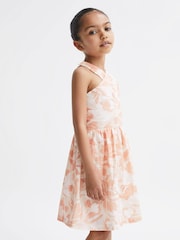 Reiss Pink Print Lottie Floral Print Halter Neck Dress - Image 6 of 7