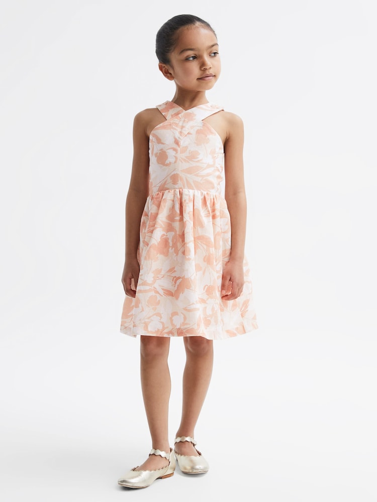 Reiss Pink Print Lottie 4-9 yrs Floral Print Halter Neck Dress - Image 1 of 7 Reiss Pink Print Lottie 4-9 yrs Floral Print Halter Neck Dress - Image 1 of 7