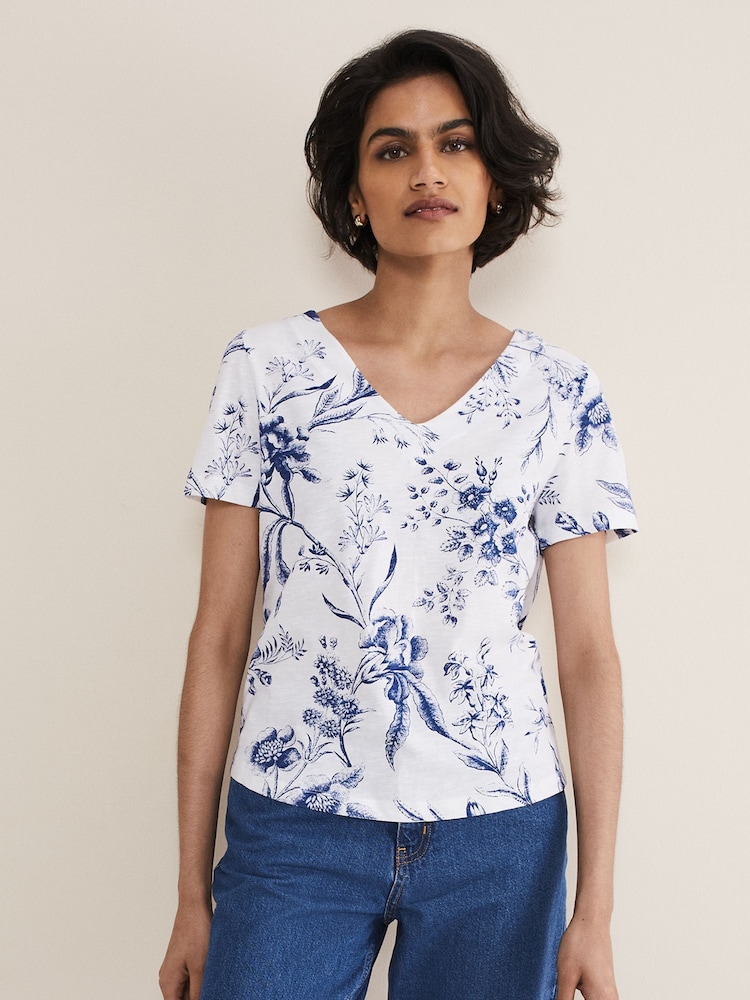 Phase Eight Natural Ryley Floral 100% Cotton Top - Image 1 of 6