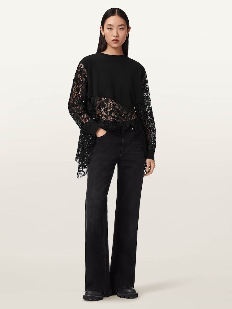 AllSaints Black Malorie Long Sleeve Top - Image 2 of 5
