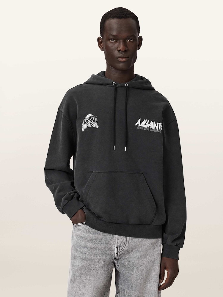 AllSaints Black Chromium Over The Head Hoodie - Image 1 of 7