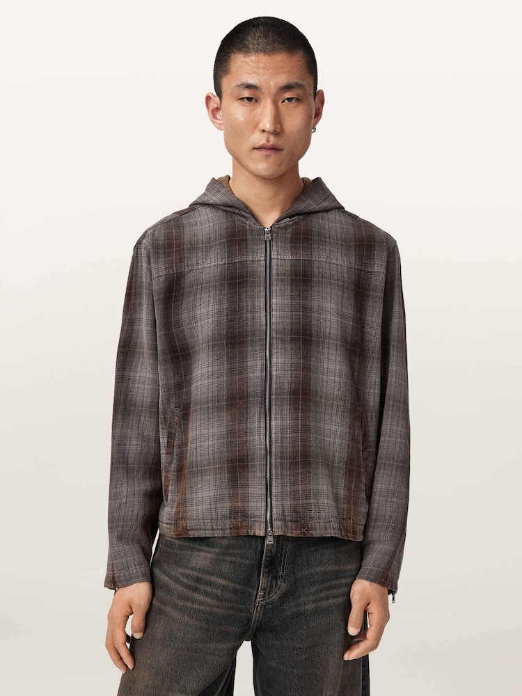 AllSaints Grey Santo Long Sleeve Shirt - Image 1 of 6