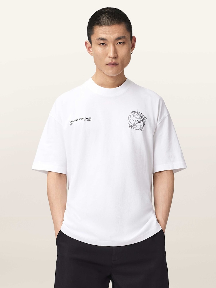 AllSaints White Caller Short Sleeve Crew Neck T-Shirt - Image 1 of 7 AllSaints White Caller Short Sleeve Crew Neck T-Shirt - Image 1 of 7
