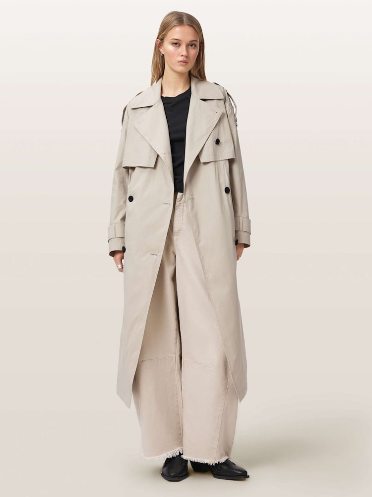 AllSaints Grey Linnie Lib Trench Coat - Image 1 of 8