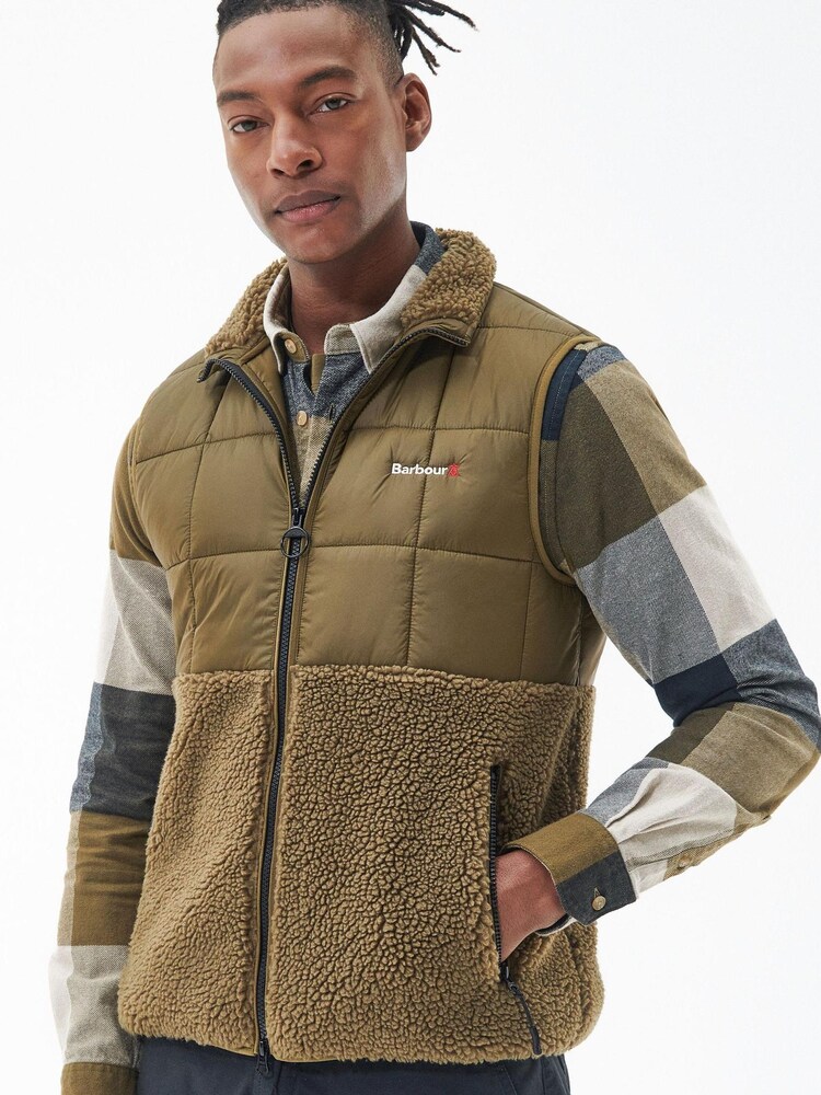 Barbour® Khaki Green Fell Borg Fleece Hybrid Gilet - Image 1 of 7