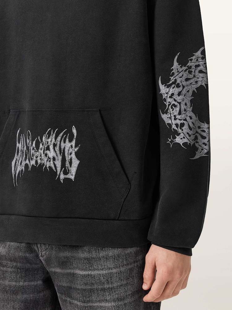 AllSaints Black Helvette Over The Head Hoodie - Image 2 of 8