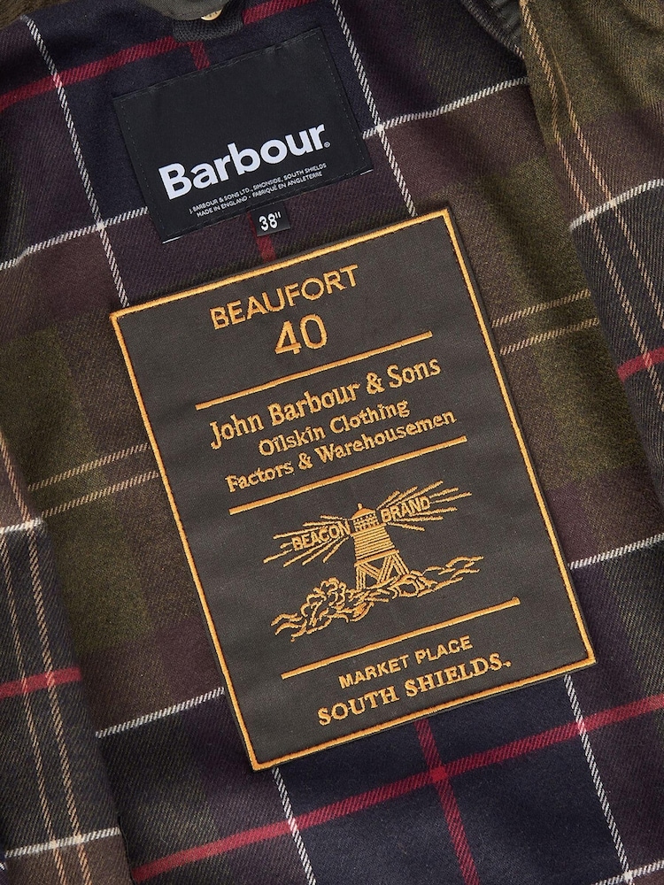 Barbour® Olive Green 40th Anniversary Beaufort Waxed Jacket - Image 10 of 10