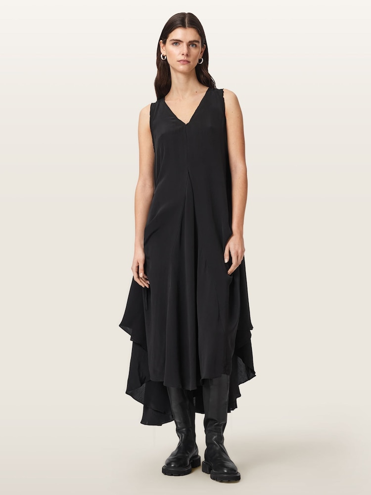 AllSaints Women's Sybil Sleeveless Midi Dress, Black, Size 8