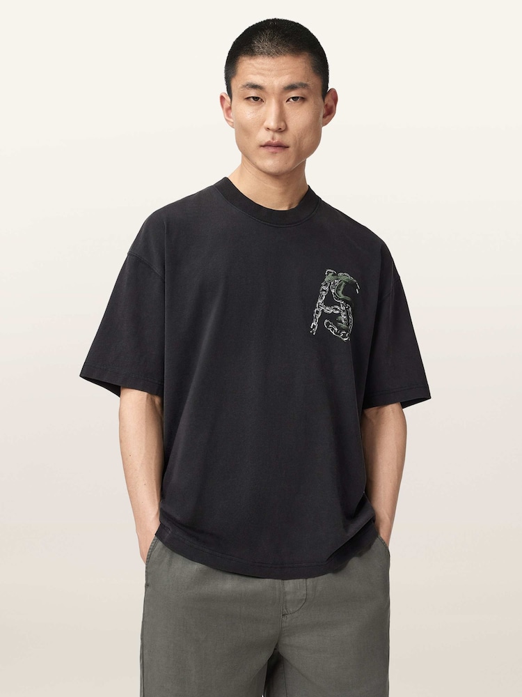 AllSaints Black Linx Short Sleeve Crew Neck T-Shirt - Image 1 of 7