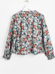 Oliver Bonas Blue Floral Print Ruched Front Blouse - Image 5 of 8
