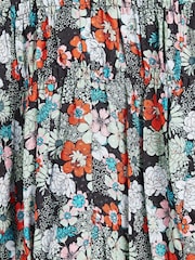 Oliver Bonas Blue Floral Print Ruched Front Blouse - Image 6 of 8