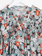 Oliver Bonas Blue Floral Print Ruched Front Blouse - Image 7 of 8