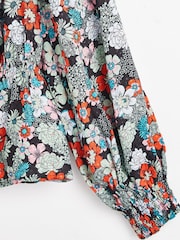 Oliver Bonas Blue Floral Print Ruched Front Blouse - Image 8 of 8