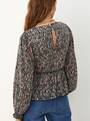 Oliver Bonas Pink Brushmark Print Plisse Swing Blouse - Image 2 of 8