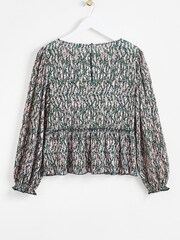 Oliver Bonas Pink Brushmark Print Plisse Swing Blouse - Image 5 of 8