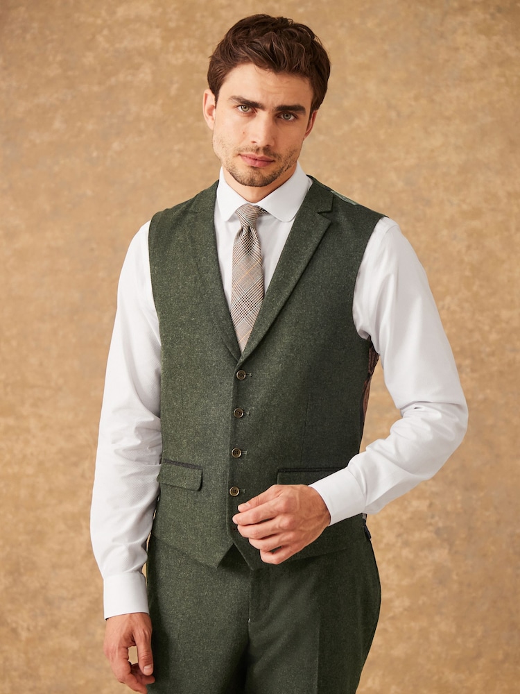 Green Regular Fit Trimmed Donegal Waistcoat - Image 1 of 13