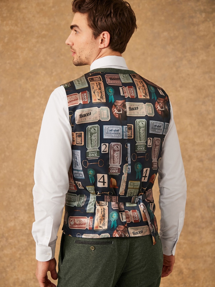 Green Regular Fit Trimmed Donegal Waistcoat - Image 5 of 13